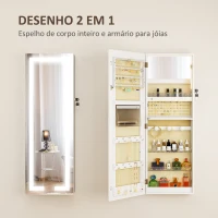 HOMCOM Espelho Joalheiro de Parede com Luzes LED e Fechadura para Pendurar na Parede ou na Porta 37x10,5x108 cm Branco(m-4)
