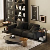 HOMCOM C Shaped Side Table Set of 2 with Wheels, Mobile End Table, Laptop Stand with Metal Frame and Storage Shelf, Rustic Brown(m-2)