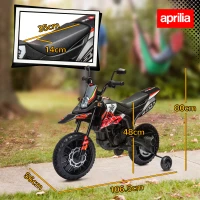 AIYAPLAY 12V Aprilia Licensed Kids Motorbike with Training Wheels, Spring Suspension, LED Headlight, USB, Music, Red/Black(m-3)