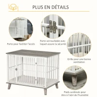 PawHut Cage pour chien moyens animaux avec coussin amovible lavable porte verrouillable avec loquet acier panneaux de particules blanc chêne gris(m-6)