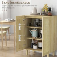 HOMCOM Buffet haut meuble de rangement design bohème double portes avec 3 étagères en cannage - 73 x 41 x 102 cm(m-5)
