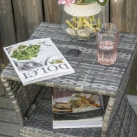 Outsunny Outdoor Patio Rattan Wicker Coffee Table Bistro Side Table w/ Umbrella Hole and Storage Space, Grey(m-10)