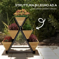 Outsunny Fioriera da Esterno a 3 Livelli con 5 Strutture in Legno di Abete con Fori di Drenaggio, 75x78x77 cm(m-6)