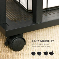 HOMCOM C Shaped Side Table Set of 2 with Wheels, Mobile End Table, Laptop Stand with Metal Frame and Storage Shelf, Rustic Brown(m-6)