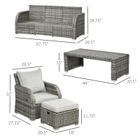 Outsunny Six-piece Outdoor Rattan Dining Set, Outdoor Sofa Set with Reclining Armchairs and Mental Frame, Grey(m-3)