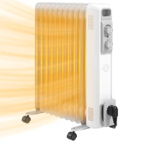 HOMCOM Aquecedor a Óleo Silencioso 2500W com Temperatura Ajustável 3 Ajustes de Aquecimento para 25 m² 29x49x62 cm Branco(m-1)