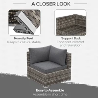 Outsunny Outdoor PE Rattan Corner Sofa, Garden Wicker Furniture Single Sofa Chair w/ Cushions, Deep Grey(m-6)