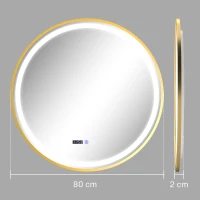 HOMCOM 80cm Anti-Fog LED Bathroom Mirror - Gold Tone(m-3)