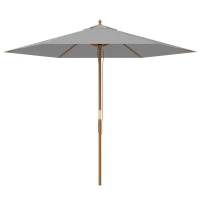 Outsunny 2.5m Wood Garden Parasol Sun Shade Patio Outdoor Wooden Umbrella Canopy, Table Market Umbrella with Vent, 38mm Pole, Rope Pulley Mechanism, Light Grey(m-11)