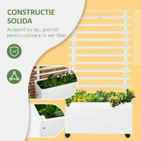 Outsunny Jardiniera inaltata verticala cu 4 roti si suport pentru plantele cataratoare, din  lemn de brad, 76x30x155cm, alb(m-8)