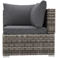 Outsunny Outdoor PE Rattan Corner Sofa, Garden Wicker Furniture Single Sofa Chair w/ Cushions, Deep Grey(m-12)