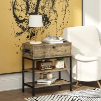 HOMCOM Măsuță de Canapea cu Sertar și 2 Rafturi în Stil Industrial, din Lemn și Metal, 60x30x66.5 cm, Negru și Maro(m-2)