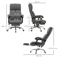 Vinsetto High Back Vibration Massage Office Chair, Heated Reclining PU Leather Computer Chair with Footrest, Grey(m-3)