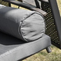 Outsunny 3 Seater Garden Swing Chair Outdoor Hammock Bench w/ Adjustable Canopy, Cushions and Cup Trays, Brown Steel Frame, Dark Grey Fabric(m-10)