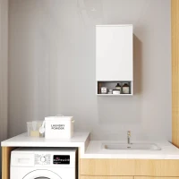 HOMCOM Wandgemonteerde Badkamerkast, Wandkast voor de Badkamer met Verstelbare Planken en Open Vak, Hout, Wit(m-9)