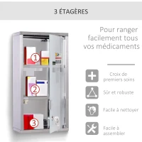 HOMCOM Armoire à Pharmacie 2 étagères 3 Niveaux verrouillable Porte Verre trempé dépoli Logo Croix 25L x 12l x 48H cm Acier INOX(m-6)