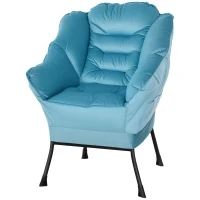 HOMCOM Moderner Akzentstuhl, Polsterstuhl mit Stahlbeinen und Seitentaschen, für Wohnzimmer, Schlafzimmer, Blau(m-1)