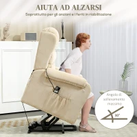 HOMCOM Poltrona Alzapersona Reclinabile a 160° con Poggiapiedi e Telecomando, in Velluto, 85x88x109 cm, Crema(m-7)