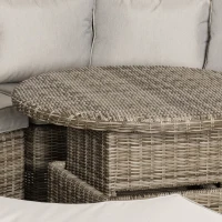 Outsunny 5 Pieces Outdoor PE Rattan Round Garden Daybed with Cushions, Aluminium Patio Furniture Set Lounge Chair Conversation Sofa Set with Liftable Coffee Table and Protect Cover, Grey(m-9)