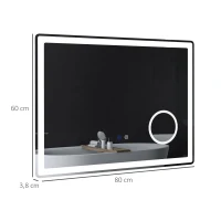 kleankin LED Badezimmerspiegel mit 3x Vergrößerung, Touch-Funktion, Memory-Funktion, kein Beschlagen, 80 x 60 cm(m-3)