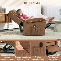 HOMCOM Poltrona Alzapersona Reclinabile a 160° con Poggiapiedi e Telecomando, in Velluto, 85x88x109 cm, Marrone(m-4)