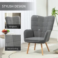 HOMCOM Teddy Fleece Wingback Accent Chair - Grey(m-5)