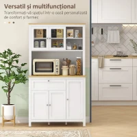 Homcom Bufet Bucatarie – Alb cu Sertare & Rafturi Reglabile(m-4)