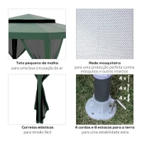 Outsunny Pérgola de Jardim com 4 Mosquiteiras Teto Duplo 8 Orifícios de Drenagem e Estrutura de Metal 297x297x268 cm Verde(m-6)