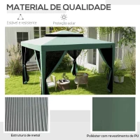 Outsunny Pérgola de Jardim com 4 Mosquiteiras Teto Duplo 8 Orifícios de Drenagem e Estrutura de Metal 297x297x268 cm Verde(m-5)