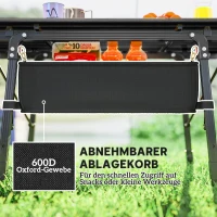 Outsunny Campingtafel met Opbergmand, In Hoogte Verstelbaar, Opvouwbaar, Aluminium, Zwart(m-4)