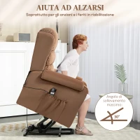 HOMCOM Poltrona Alzapersona Reclinabile a 160° con Poggiapiedi e Telecomando, in Velluto, 85x88x109 cm, Marrone(m-7)