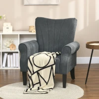 HOMCOM Upholstered Accent Chair with Rolled Arms and Wood Legs, Armchair for Living Room Bedroom, Grey(m-6)