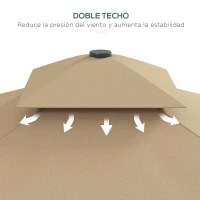 Outsunny Sombrilla Terraza Exterior con Techo Doble con Borde Ondulado Manivela y Base Cruzada 243x243x251 cm Caqui(m-6)