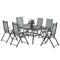 Outsunny Set da Giardino 7 Pezzi con Tavolo da Pranzo con Foro per Ombrellone e 6 Sedie Pieghevoli, Grigio