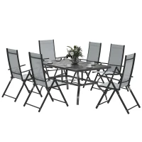 Outsunny Set da Giardino 7 Pezzi con Tavolo da Pranzo con Foro per Ombrellone e 6 Sedie Pieghevoli, Grigio(m-1)