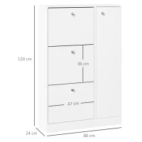 HOMCOM Shoe Cabinet with 3 Flip Drawers, Narrow Shoe Storage Cabinet with 5-tier Cupboard and Adjustable Dividers for Hallway, Entryway, White(m-3)