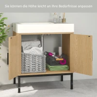 kleankin Badezimmerunterschrank, im Boho-Design, Badezimmerschrank, Rattan-Elemente, mit U-Ausschnitt, Eiche(m-5)