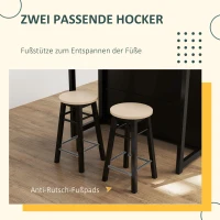 HOMCOM 3-cz. Zestaw Barowy, Bartisch ze Składanym Blatem, 2 Stołki Barowe, 6 Schowków, Czarny+Dąb, 116 x 70 x 89,5 cm(m-7)