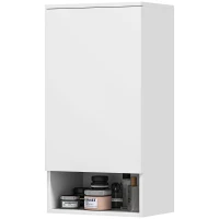 HOMCOM Wandgemonteerde Badkamerkast, Wandkast voor de Badkamer met Verstelbare Planken en Open Vak, Hout, Wit(m-1)