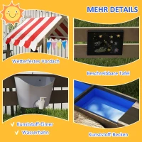Outsunny Sandkasten mit Sonnenschutz, Spielhaus-Design, mit Spielzeug-Set, behandeltes Massivholz, 124 x 116 x 146 cm, Grau(m-7)