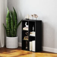 HOMCOM 2-Tier Bookshelf with 5 Compartments - Black(m-8)