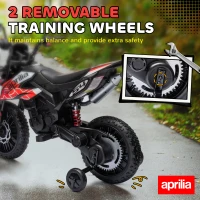 AIYAPLAY 12V Aprilia Licensed Kids Motorbike with Training Wheels, Spring Suspension, LED Headlight, USB, Music, Red/Black(m-5)
