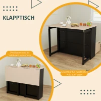 HOMCOM 3-cz. Zestaw Barowy, Bartisch ze Składanym Blatem, 2 Stołki Barowe, 6 Schowków, Czarny+Dąb, 116 x 70 x 89,5 cm(m-4)