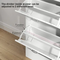 HOMCOM Marble Shoe Storage Cabinet with 3 Flip Drawers, Hallway Cabinet with Top Drawer and Adjustable Shelves, Shoe Cupboard for 18 Pairs, White(m-5)