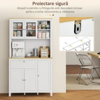Homcom Bufet Bucatarie – Alb cu Sertare & Rafturi Reglabile(m-8)