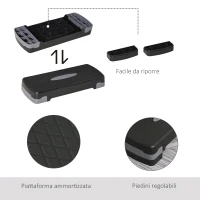 HOMCOM Stepper Fitness Casa, Step Fitness con Altezza Regolabile 10-15 cm, con Strato Antiscivolo, Pedana Step Fitness Casa per Allenamento a Palestra, 68x29cm, Nero e Grigio(m-4)