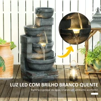 Outsunny Fonte de Jardim com Iluminação LED Fonte Decorativa em Cascata de 4 Níveis 38x35x78,5 cm Cinzenta(m-4)
