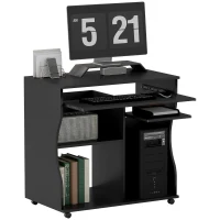 HOMCOM Computertafel op Wielen, Bureau met Opbergruimte, 80 x 48 x 75 cm, Zwart(m-10)