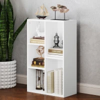 HOMCOM 2-Tier Bookshelf with 5 Compartments - White(m-9)