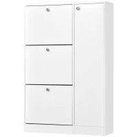 HOMCOM Shoe Cabinet with 3 Flip Drawers, Narrow Shoe Storage Cabinet with 5-tier Cupboard and Adjustable Dividers for Hallway, Entryway, White(m-11)